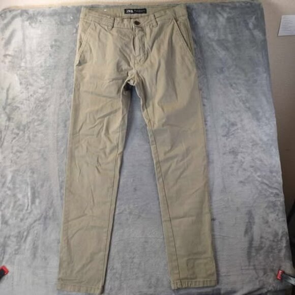 Zara Denimwear Khaki‎ Slim Fit Chino Tan Pants Mens 30 ArmyGuy Field MilitaryMen - Picture 1 of 9
